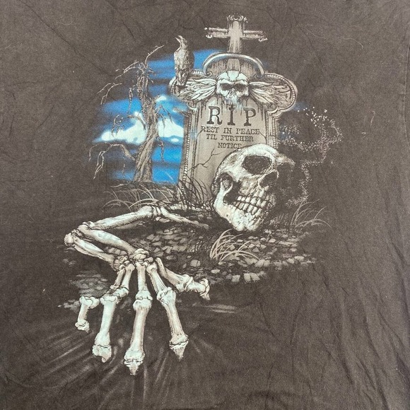 RIP Undead Skeleton Graphic Tee Thrifted Vintage Style Size L - Picture 2 of 12